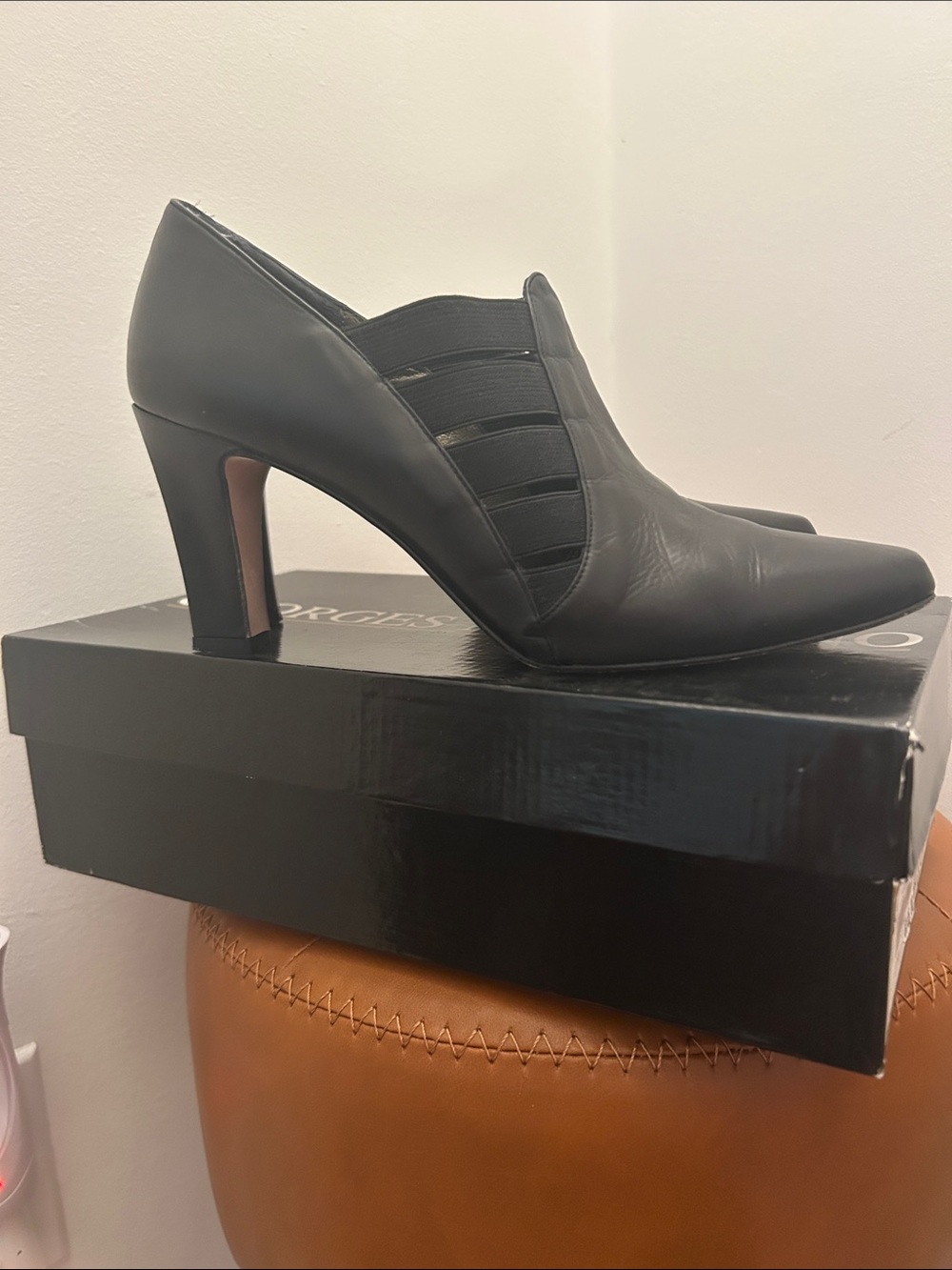 Sleek Black Leather Elastic-Side Heels